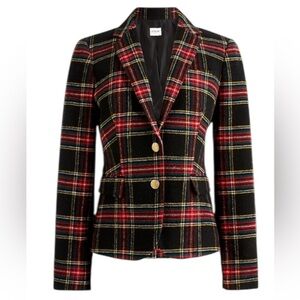 J.Crew Factory Stewart Tartan Plaid Wool Black Red Schoolboy Blazer 8 Academia